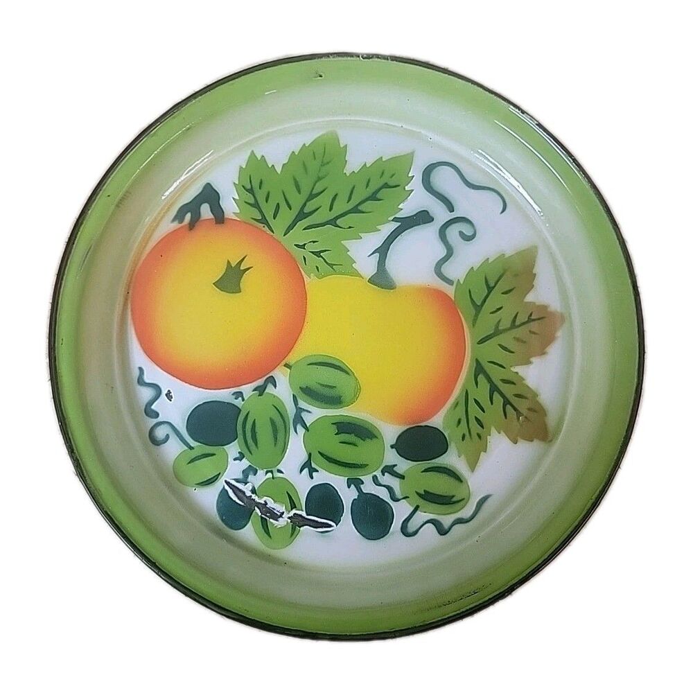 Vintage Fruit Enamelware Serving Tray Platter Metal 12” Red Green